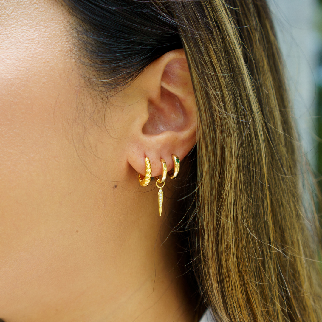 Heartbeat Huggie Hoops - Green |18K gold plated | 925 | Slay jewellery | Stacked | modern | bold | limitless | hoops | ear stack | huggies | stackable | layered | everyday | demi fine | shell earrings | drop earrings | minimalist | gold | silver | small huggie | thick huggie | huggie hoop | chunky earrings | thick hoops | cz earring | nickel-free earrings | skin-friendly earrings