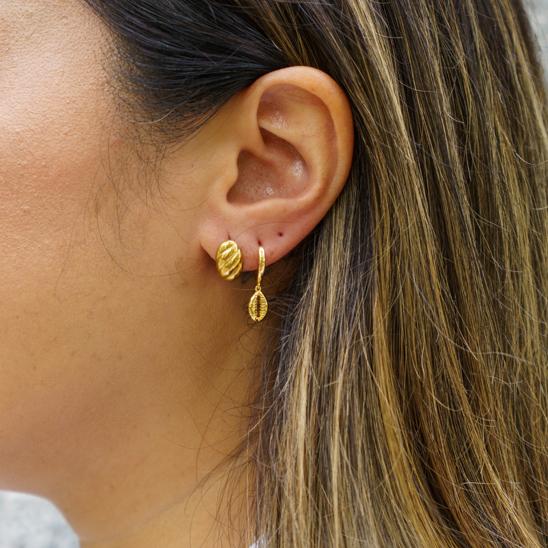 Ocean Whisper Hoops-  | 18K gold plated | 925 | Slay jewellery | Stacked | modern | bold | limitless | hoops | ear stack | huggies | stackable | layered | everyday | demi fine | shell earrings | drop earrings | minimalist | gold | silver | small huggie | thick huggie | huggie hoop | chunky earrings | thick hoops | cz earring | nickel-free earrings | skin-friendly earrings