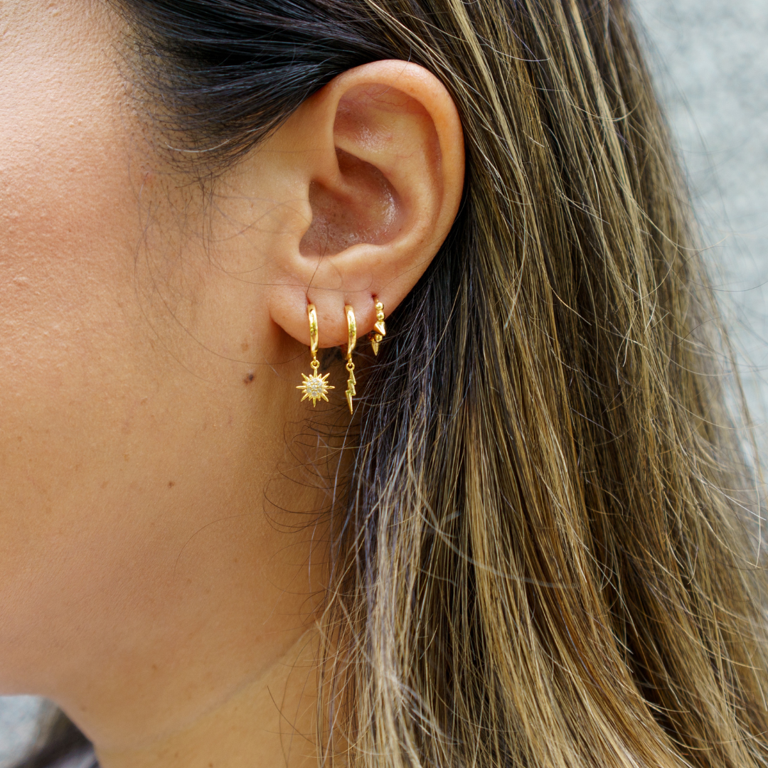 Lightning Flash Hoops| 18K gold plated | 925 | Slay jewellery | Stacked | modern | bold | limitless | hoops | ear stack | huggies | stackable | layered | everyday | demi fine | shell earrings | drop earrings | minimalist | gold | silver | small huggie | thick huggie | huggie hoop | chunky earrings | thick hoops | cz earring | nickel-free earrings | skin-friendly earrings | spike earrings
