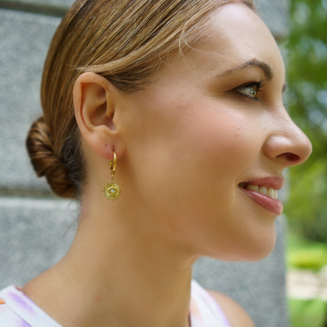 Eyes On You Hoops| 18K gold plated | 925 | Slay jewellery | Stacked | modern | bold | limitless | hoops | ear stack | huggies | stackable | layered | everyday | demi fine | shell earrings | drop earrings | minimalist | gold | silver | small huggie | thick huggie | huggie hoop | chunky earrings | thick hoops | cz earring
