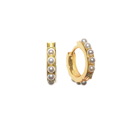 Pearl Jam Huggie Hoops - | 18K gold plated | 925 | Slay jewellery | Stacked | modern | bold | limitless | hoops | ear stack | huggies | stackable | layered | everyday | demi fine | shell earrings | drop earrings | minimalist | gold | silver | small huggie | thick huggie | huggie hoop | chunky earrings | thick hoops | cz earring | nickel-free earrings | skin-friendly earrings | pearl earrings