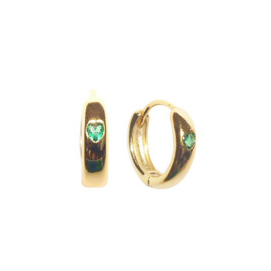 Heartbeat Huggie Hoops - Green | 18K gold plated | 925 | Slay jewellery | Stacked | modern | bold | limitless | hoops | ear stack | huggies | stackable | layered | everyday | demi fine | shell earrings | drop earrings | minimalist | gold | silver | small huggie | thick huggie | huggie hoop | chunky earrings | thick hoops | cz earring | nickel-free earrings | skin-friendly earrings