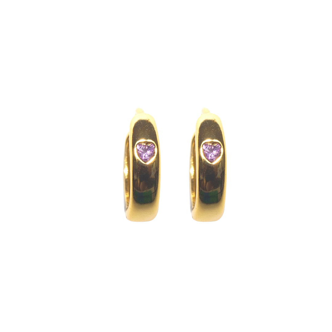 Heartbeat Huggie Hoops - Purple |18K gold plated | 925 | Slay jewellery | Stacked | modern | bold | limitless | hoops | ear stack | huggies | stackable | layered | everyday | demi fine | shell earrings | drop earrings | minimalist | gold | silver | small huggie | thick huggie | huggie hoop | chunky earrings | thick hoops | cz earring | nickel-free earrings | skin-friendly earrings