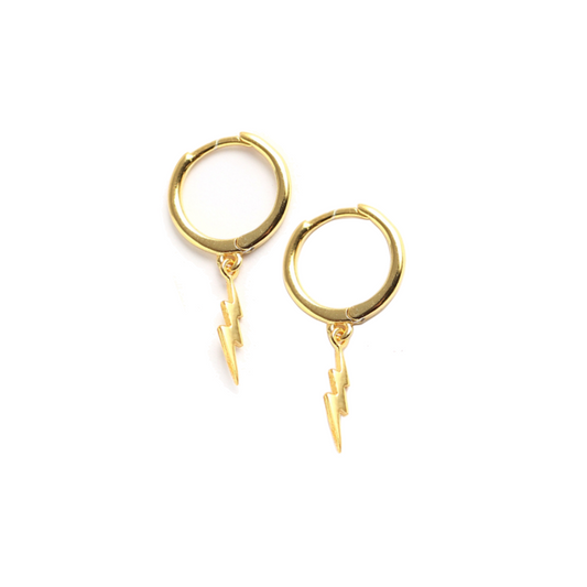 Lightning Flash Hoops | 18K gold plated | 925 | Slay jewellery | Stacked | modern | bold | limitless | hoops | ear stack | huggies | stackable | layered | everyday | demi fine | shell earrings | drop earrings | minimalist | gold | silver | small huggie | thick huggie | huggie hoop | chunky earrings | thick hoops | cz earring | nickel-free earrings | skin-friendly earrings | pearl earrings