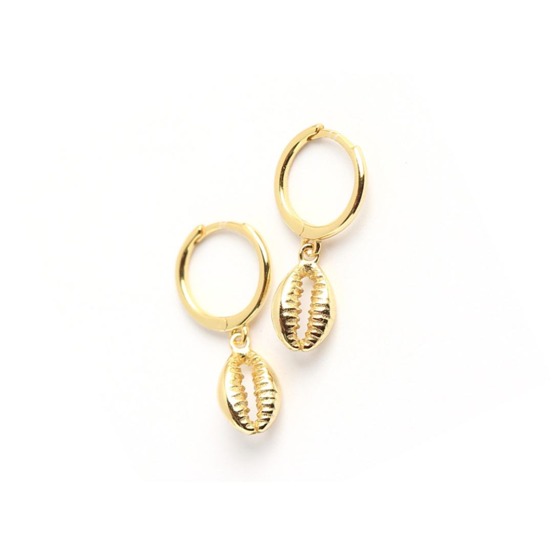 Ocean Whisper Hoops- 18K gold plated | 925 | Slay jewellery | Stacked | modern | bold | limitless | hoops | ear stack | huggies | stackable | layered | everyday | demi fine | shell earrings | drop earrings | minimalist | gold | silver | small huggie | thick huggie | huggie hoop | chunky earrings | thick hoops | cz earring | nickel-free earrings | skin-friendly earrings| ocean