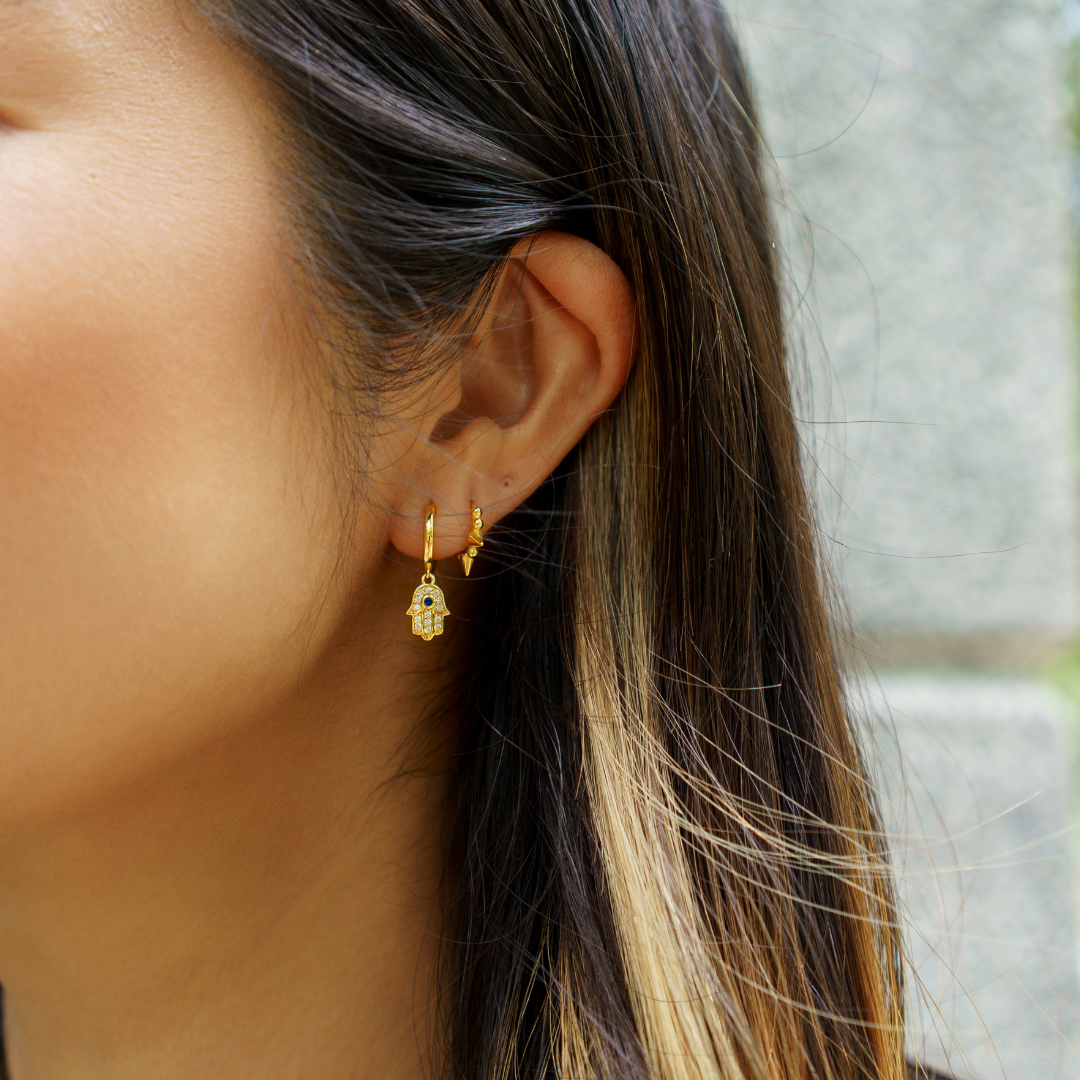  | 18K gold plated | 925 | Slay jewellery | Stacked | modern | bold | limitless | hoops | ear stack | huggies | stackable | layered | everyday | demi fine | shell earrings | drop earrings | minimalist | gold | silver | small huggie | thick huggie | huggie hoop | chunky earrings | thick hoops | cz earring | nickel-free earrings | skin-friendly earrings | edgy earrings | spike earrings
