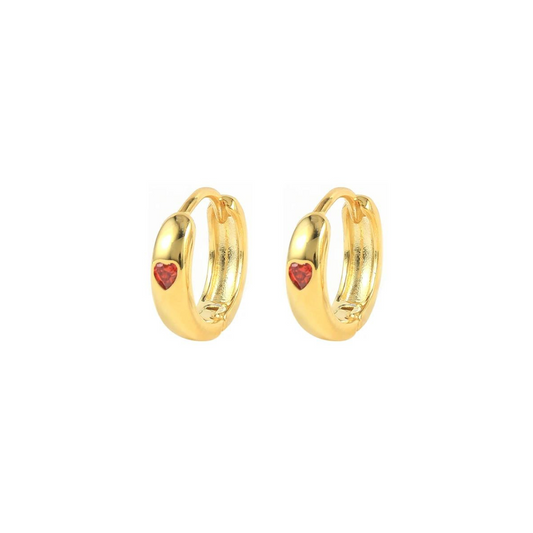 Heartbeat Huggies Red -|18K gold plated | 925 | Slay jewellery | Stacked | modern | bold | limitless | hoops | ear stack | huggies | stackable | layered | everyday | demi fine | shell earrings | drop earrings | minimalist | gold | silver | small huggie | thick huggie | huggie hoop | chunky earrings | thick hoops | cz earring | nickel-free earrings | skin-friendly earrings