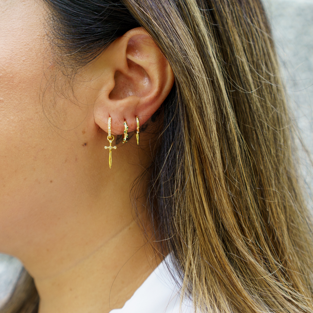 Cross Me Hoops Cross Me Hoops | 18K gold plated | 925 | Slay jewellery | Stacked | modern | bold | limitless | hoops | ear stack | huggies | stackable | layered | everyday | demi fine | shell earrings | drop earrings | minimalist | gold | silver | small huggie | thick huggie | huggie hoop | cross earrings | cz earrings