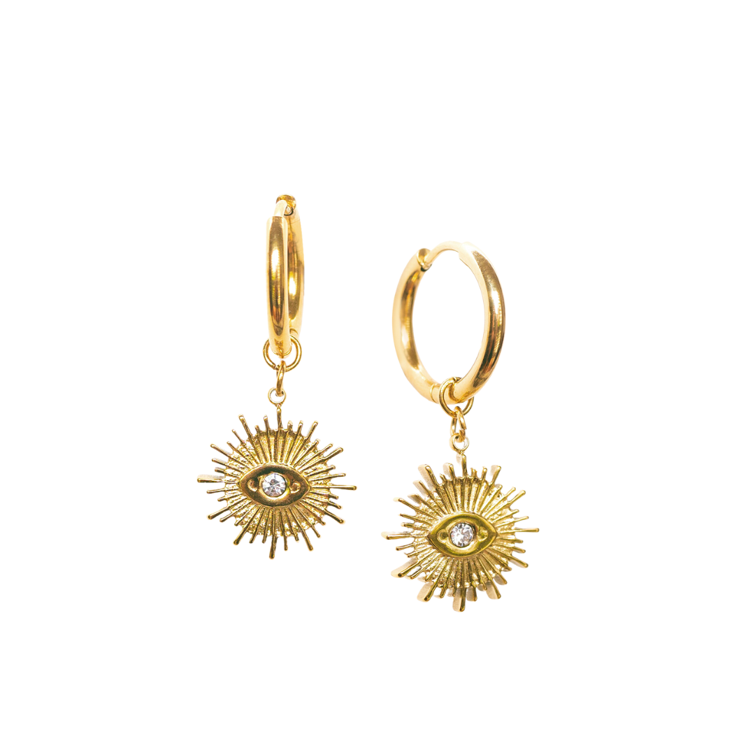 Eyes On You Hoops | 18K gold plated | 925 | Slay jewellery | Stacked | modern | bold | limitless | hoops | ear stack | huggies | stackable | layered | everyday | demi fine | shell earrings | drop earrings | minimalist | gold | silver | small huggie | thick huggie | huggie hoop | chunky earrings | thick hoops | cz earring