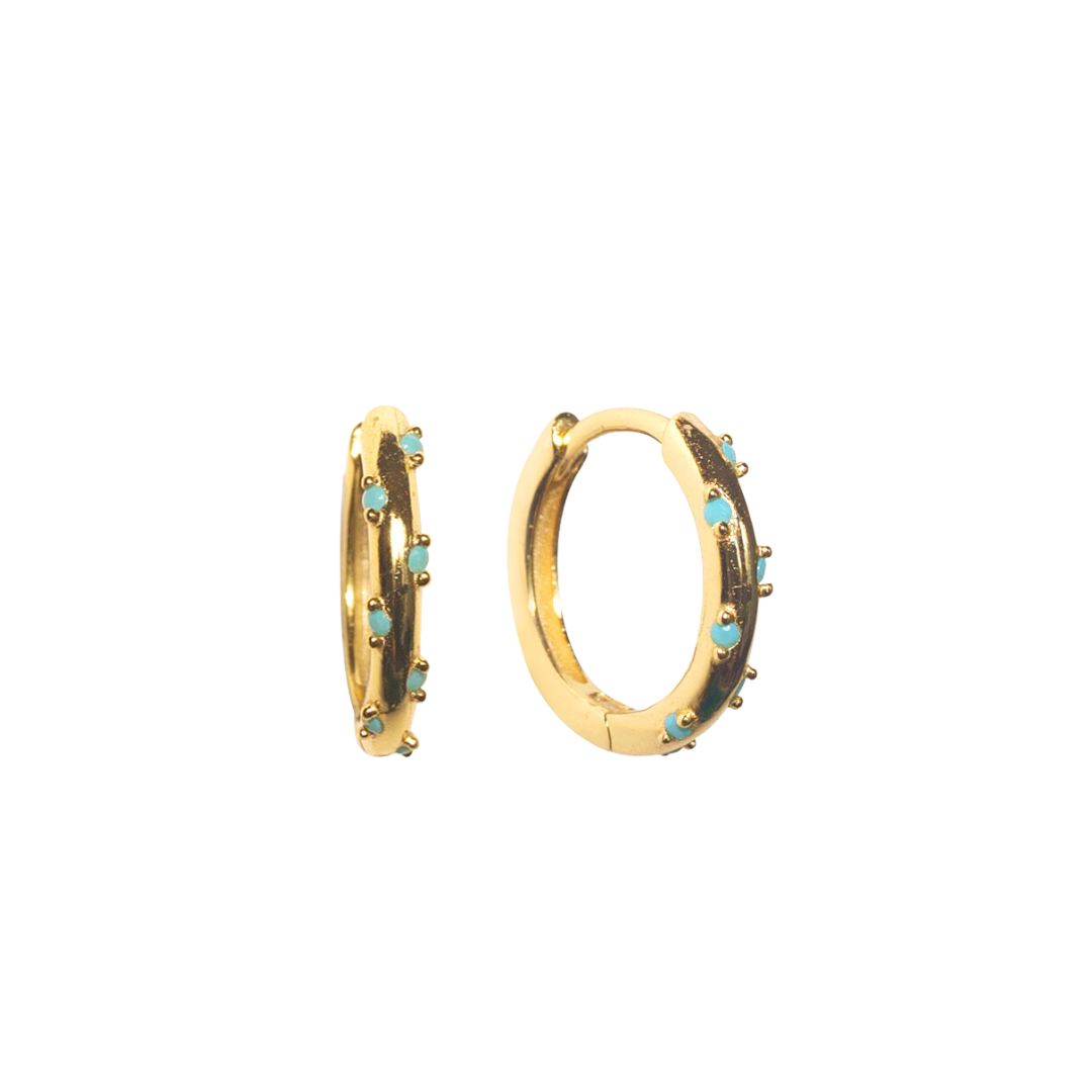 Hug Me Tight Huggie Hoops - Turquoise  18K gold plated | 925 | Slay jewellery | Stacked | modern | bold | limitless | hoops | ear stack | huggies | stackable | layered | everyday | demi fine | shell earrings | drop earrings | minimalist | gold | silver | small huggie | thick huggie | huggie hoop | chunky earrings | thick hoops | cz earring | nickel-free earrings | skin-friendly earrings