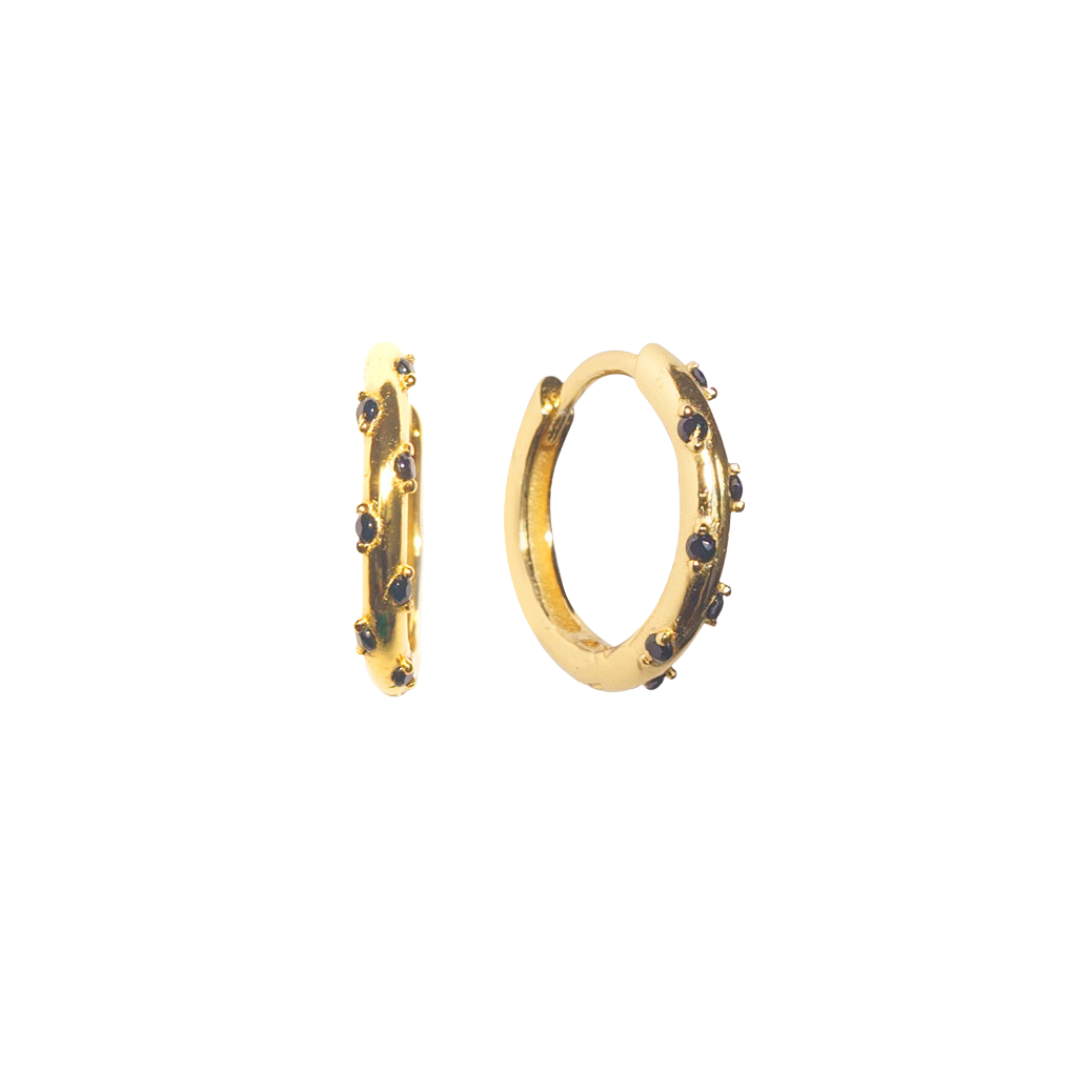 Hug Me Tight Huggie Hoops - Black 18K gold plated | 925 | Slay jewellery | Stacked | modern | bold | limitless | hoops | ear stack | huggies | stackable | layered | everyday | demi fine | shell earrings | drop earrings | minimalist | gold | silver | small huggie | thick huggie | huggie hoop | chunky earrings | thick hoops | cz earring | nickel-free earrings | skin-friendly earrings