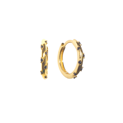 Hug Me Tight Huggie Hoops - Black 18K gold plated | 925 | Slay jewellery | Stacked | modern | bold | limitless | hoops | ear stack | huggies | stackable | layered | everyday | demi fine | shell earrings | drop earrings | minimalist | gold | silver | small huggie | thick huggie | huggie hoop | chunky earrings | thick hoops | cz earring | nickel-free earrings | skin-friendly earrings